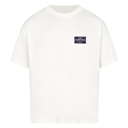 Civil Disobedience Oversized Shirt von Mazares Racing mit kleinem Frontprint im rebellischen Biker- und Streetwearstyle. Schweres 240 GSM Baumwollshirt mit modernem Oversized Fit. weiß