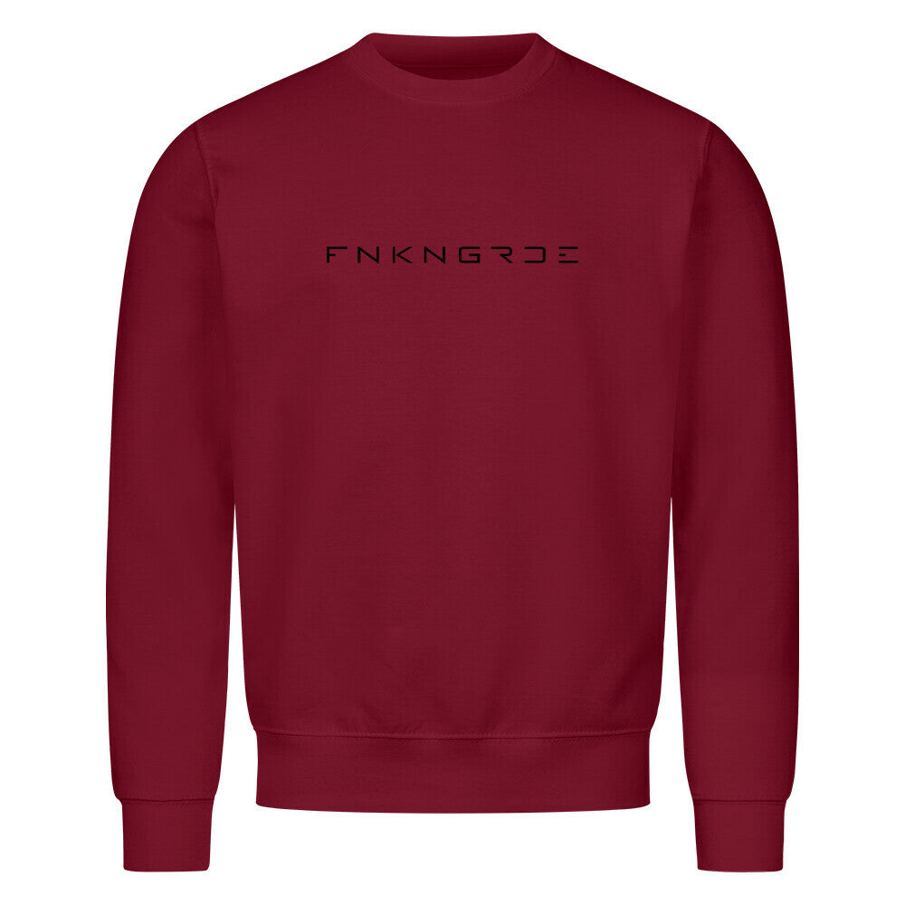 Funkengarde Sweatshirt – Spread Legs / Knees Down von Mazares Racing. Burgunder Biker-Sweatshirt aus 80 % Baumwolle mit Racing-Motiv und Typographie-Print. Streetwear für Motorradfahrer und Racing-Enthusiasten.
