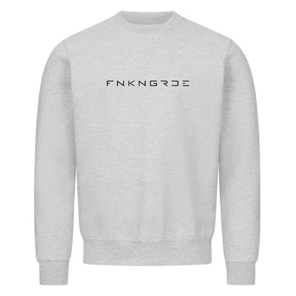 Funkengarde Sweatshirt – Spread Legs / Knees Down von Mazares Racing. Graues Biker-Sweatshirt aus 80 % Baumwolle mit Racing-Motiv und Typographie-Print. Streetwear für Motorradfahrer und Racing-Enthusiasten.