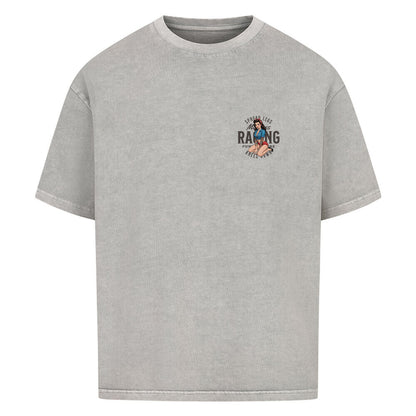 Mazares Racing Oversized Shirt Spread Legs – Knees Down mit Retro Pin-up Motiv, 100 % Baumwolle, 240 g Stoffdichte, lässige Biker Streetwear. washed grey