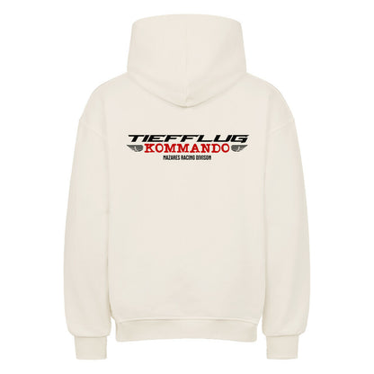 Tiefflug Kommando Oversized Hoodie in Natural Raw mit großem Rückenprint für Motorradfahrer und gemeinsame Rideouts in Crew-Mentalität.