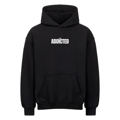 Mazares Ride Addicted Oversized Hoodie in Schwarz mit minimalistischem „Mazares Addicted“ Brustprint.