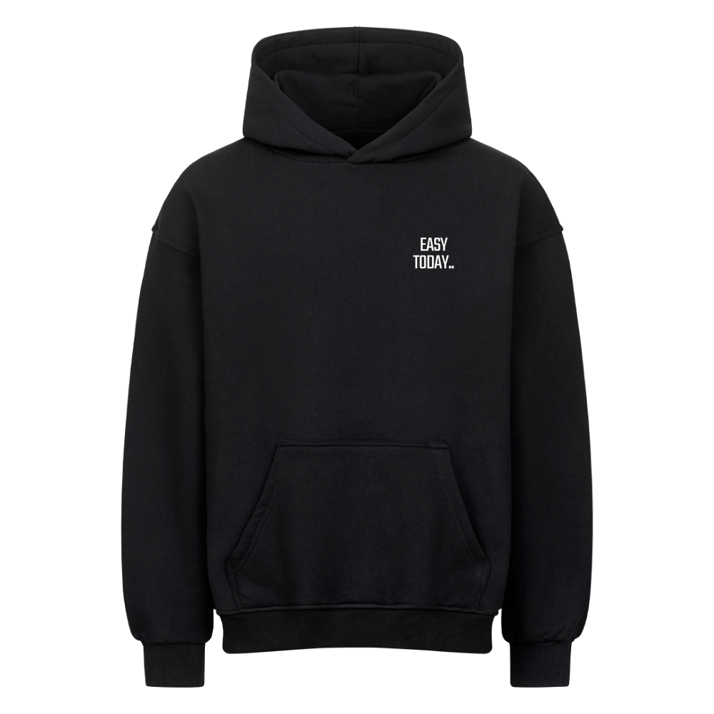 Schwarzer Mazares Racing Oversized Biker Hoodie mit englischem Take It Easy Today Schriftzug.