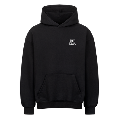 Schwarzer Mazares Racing Oversized Biker Hoodie mit englischem Take It Easy Today Schriftzug.