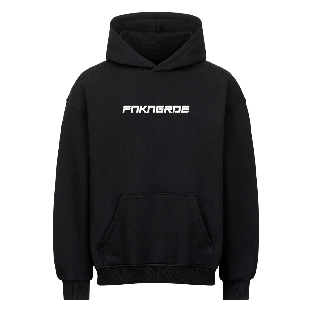 Stylischer Frontprint in Racingoptik der Funkengarde ohne Vokale. Oversized motorrad Hoodie von Mazares mit 380 gsm in schwarz.