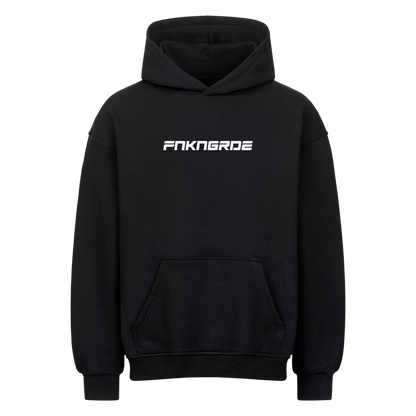 Stylischer Frontprint in Racingoptik der Funkengarde ohne Vokale. Oversized motorrad Hoodie von Mazares mit 380 gsm in schwarz.