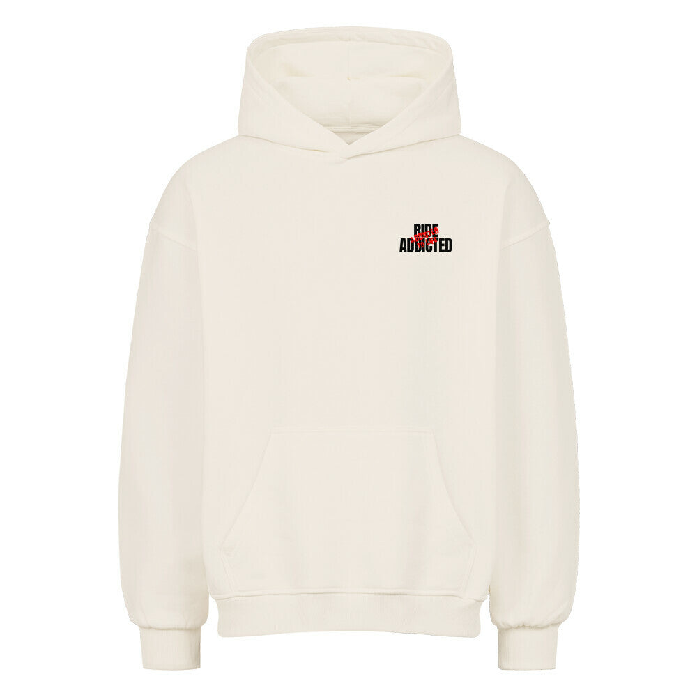 Oversized Motorrad Hoodie mit dezentem Ride Addicted Brustprint. Schwerer 380 GSM Premium Hoodie mit lässigem Oversized Fit und Dropped Shoulders für Motorradfahrer und Biker. natural raw