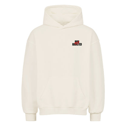 Oversized Motorrad Hoodie mit dezentem Ride Addicted Brustprint. Schwerer 380 GSM Premium Hoodie mit lässigem Oversized Fit und Dropped Shoulders für Motorradfahrer und Biker. natural raw