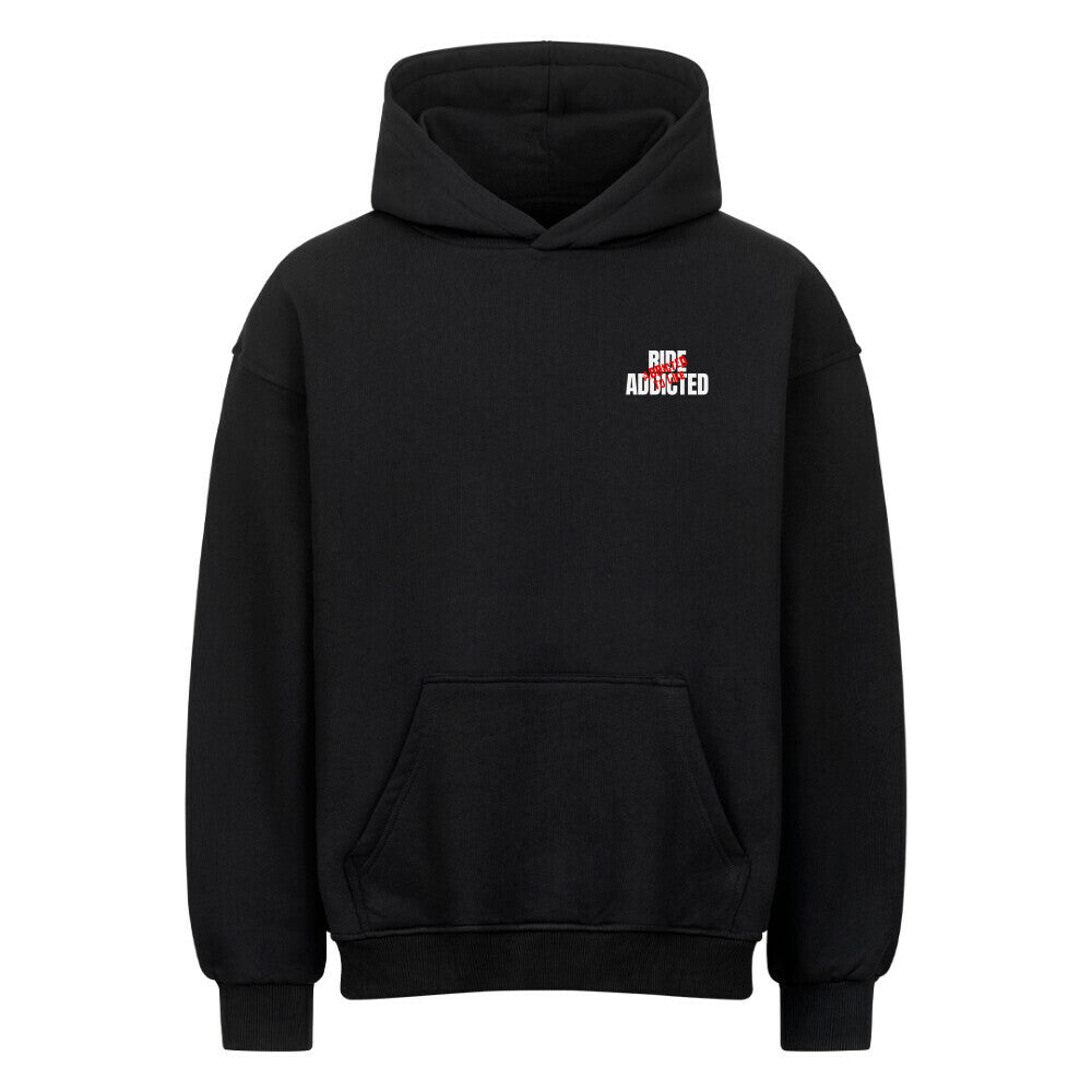 Oversized Motorrad Hoodie mit dezentem Ride Addicted Brustprint. Schwerer 380 GSM Premium Hoodie mit lässigem Oversized Fit und Dropped Shoulders für Motorradfahrer und Biker. schwarz