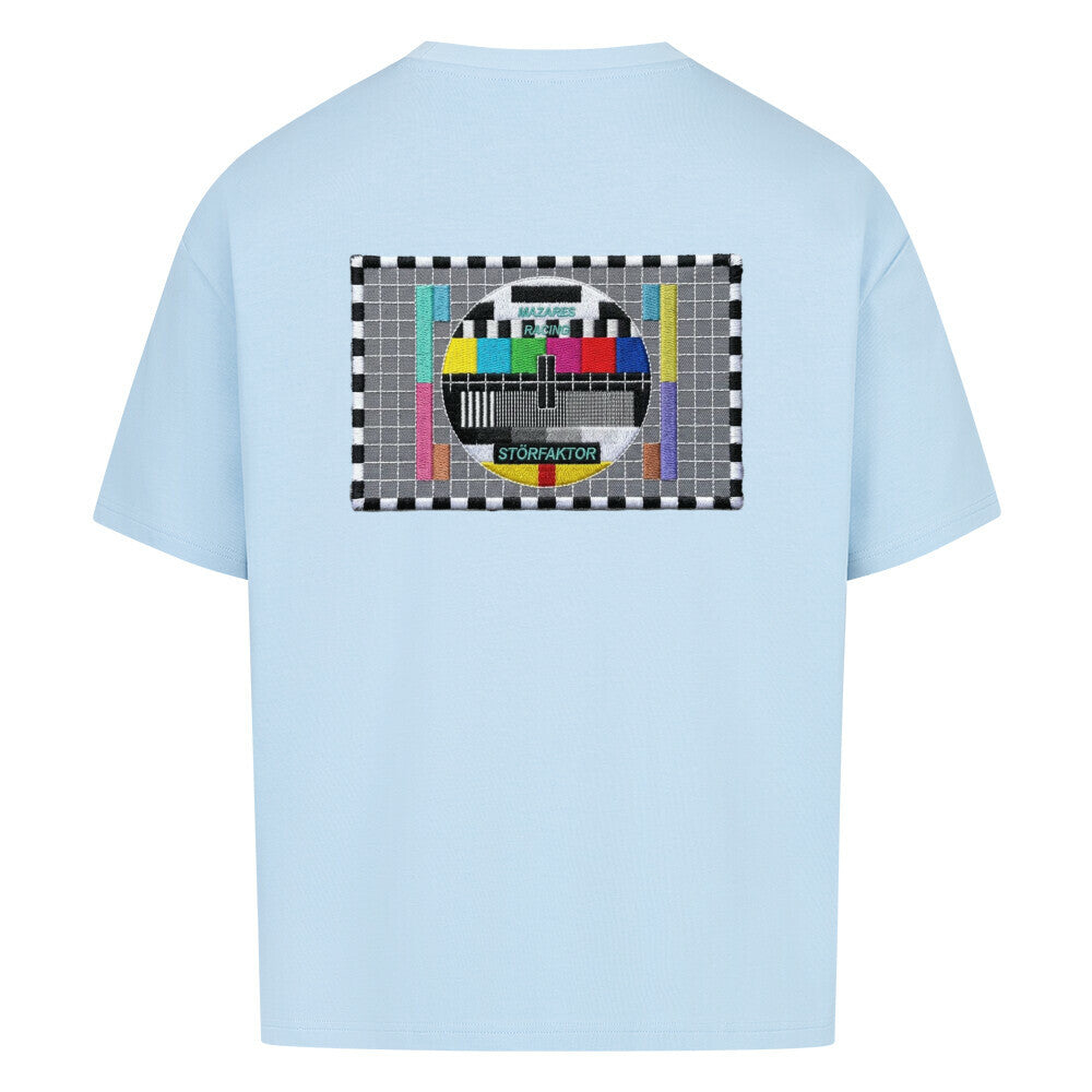 Babyblaues Oversized Motorrad T-Shirt mit großem STÖRFAKTOR Rückenprint. Modernes Streetwear Shirt aus schwerer Baumwolle für Motorradfahrer und Biker.
