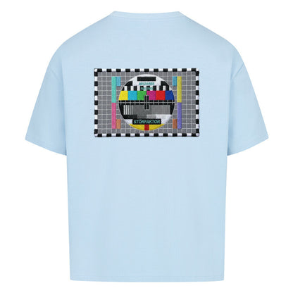 Babyblaues Oversized Motorrad T-Shirt mit großem STÖRFAKTOR Rückenprint. Modernes Streetwear Shirt aus schwerer Baumwolle für Motorradfahrer und Biker.