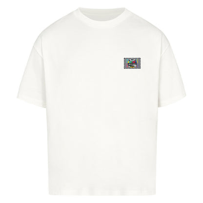 STÖRFAKTOR Oversized Motorrad T-Shirt in Weiß mit kleinem Testbild-Logo auf der Brust. Motorrad Streetwear aus 240 GSM Premium-Baumwolle für Alltag, Treffen und Touren.